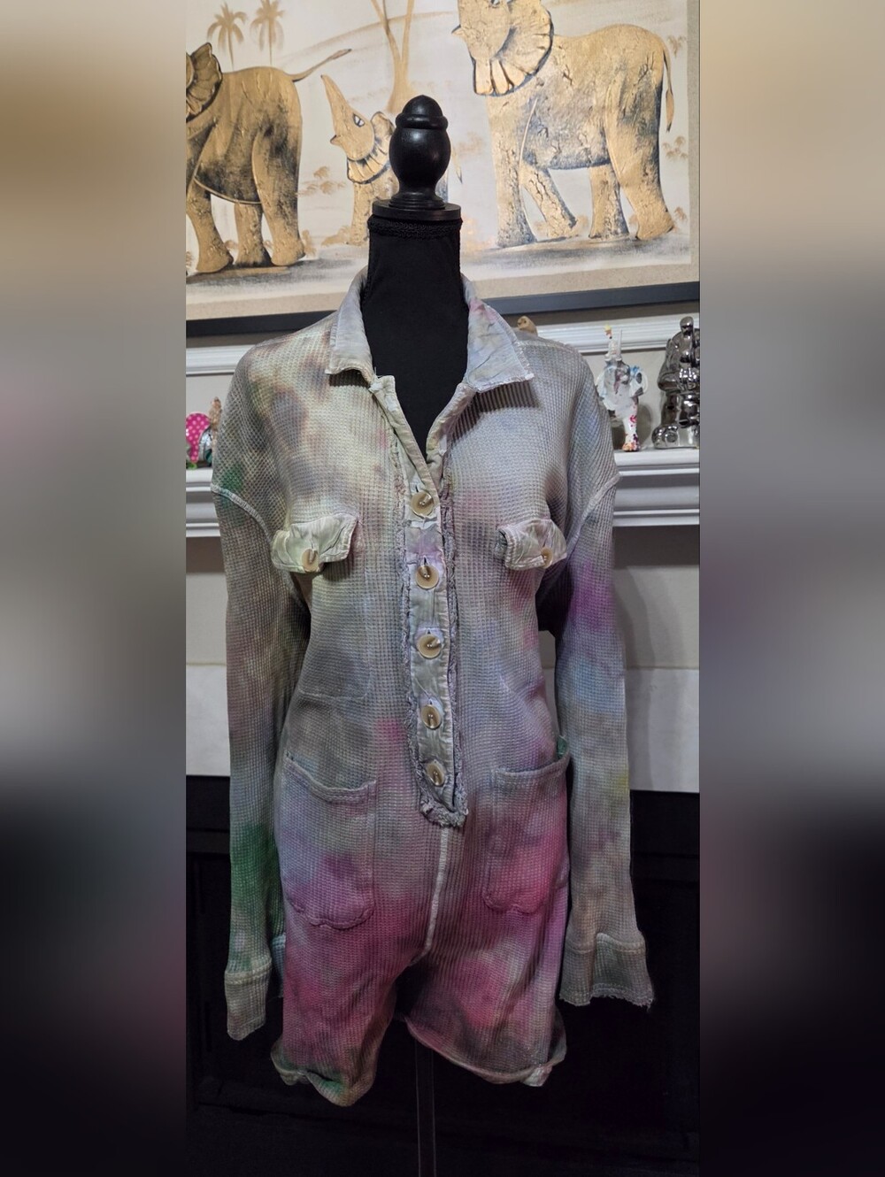 Suit Youurself Waffle-Knit Button Front Tie-Dye Romper